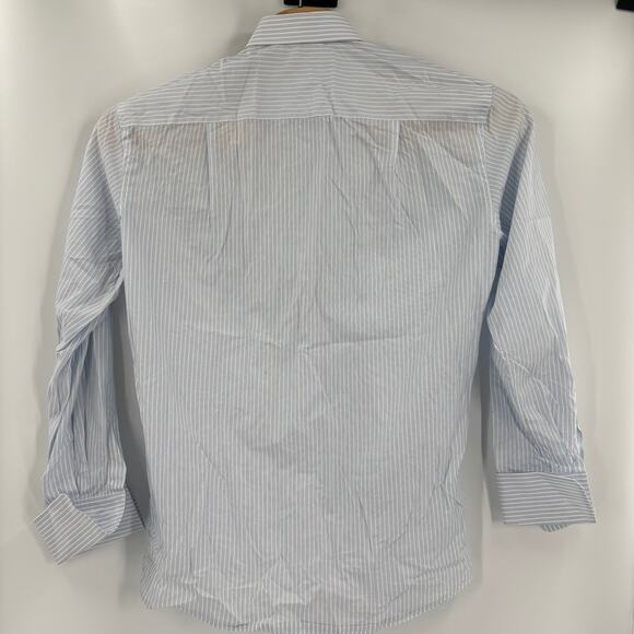 Ermenegildo Zegna 16-41 Blue White Striped Button Down French Cuff Shirt - Picture 4 of 4